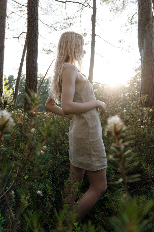 Organic, sustainable and sexy at the same time! Agasåga black short natural linen slip dress, nightdress with straps. This sleepwear is natural, soft, breathable and pure. It’s a conscious and healthy choice for your body and environment that embraces genuine selflove and selfcare. Handmade with love in the North.
