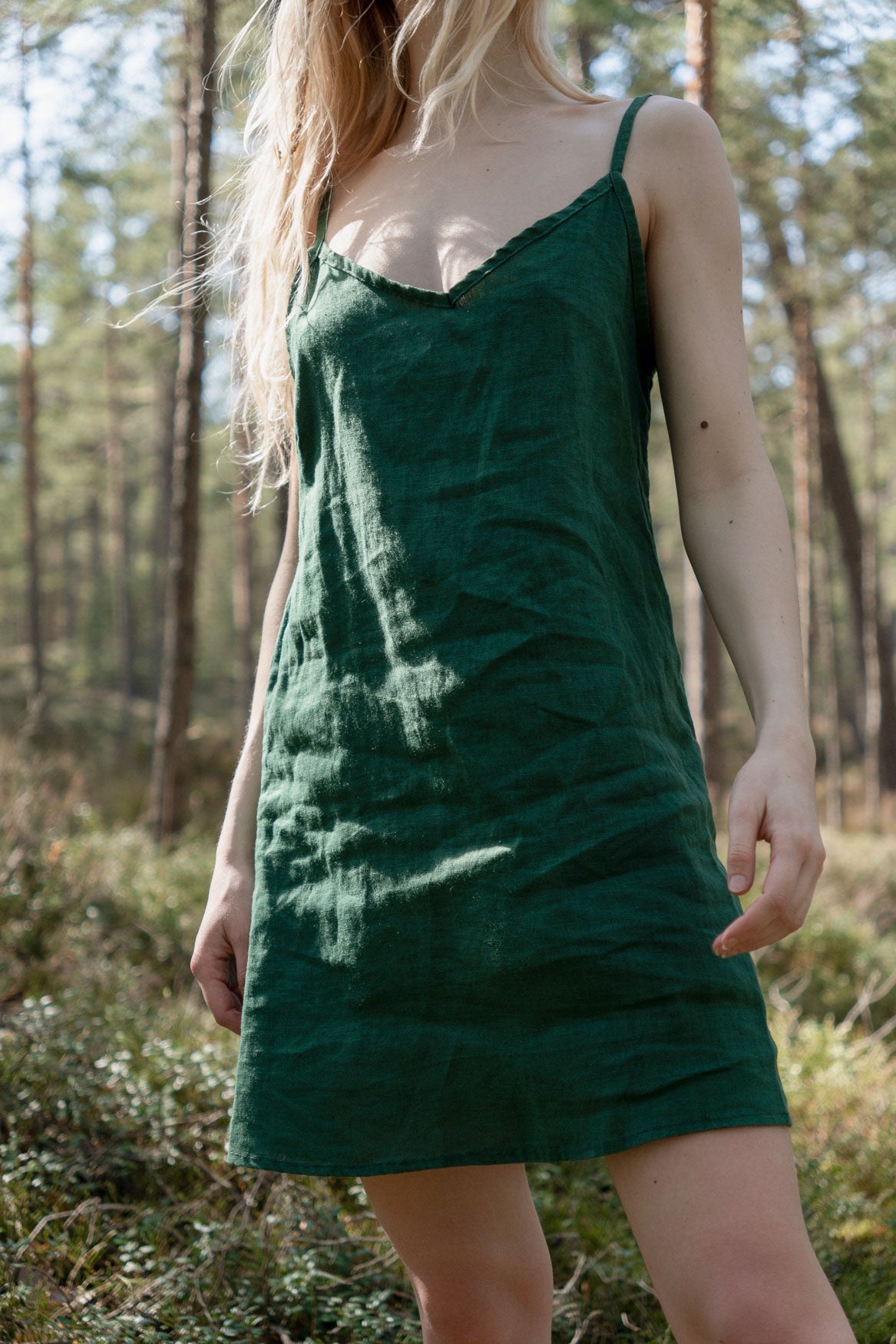 Organic, sustainable and sexy at the same time! Agasåga green short natural linen slip dress, nightdress with straps. This sleepwear is natural, soft, breathable and pure. It’s a conscious and healthy choice for your body and environment that embraces genuine selflove and selfcare. Handmade with love in the North.