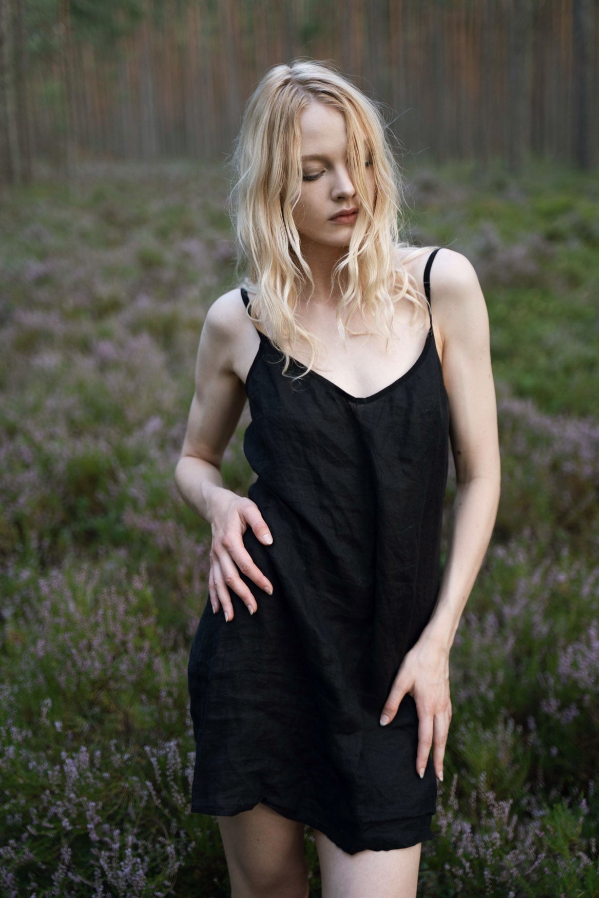 Organic, sustainable and sexy at the same time! Agasåga black short natural linen slip dress, nightdress with straps. This sleepwear is natural, soft, breathable and pure. It’s a conscious and healthy choice for your body and environment that embraces genuine selflove and selfcare. Handmade with love in the North.