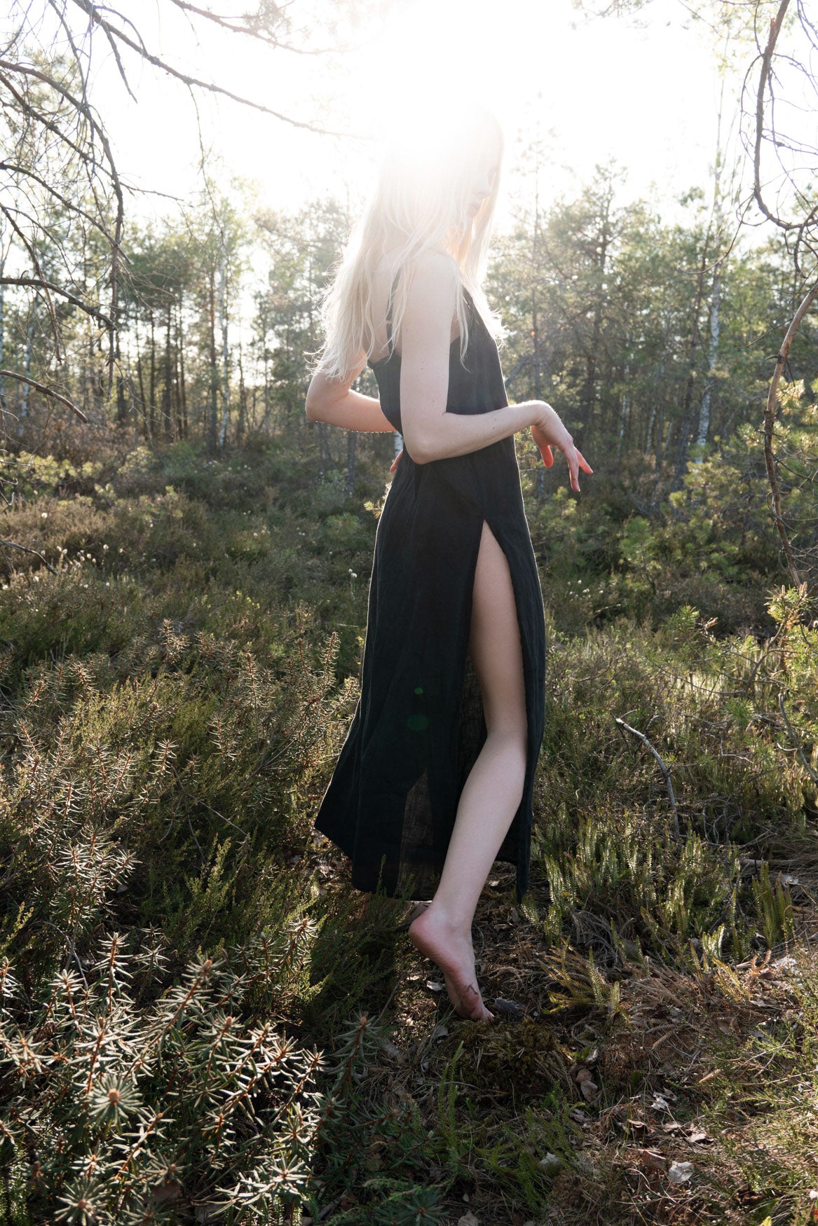 Organic, sustainable, sexy, long black linen nightwear slip dress with spaghetti straps and splits. This linen lingerie nightdress is natural, comfortable, soft and pure. This sleepwear nightgown is a conscious and healthy choice for your body and environment.