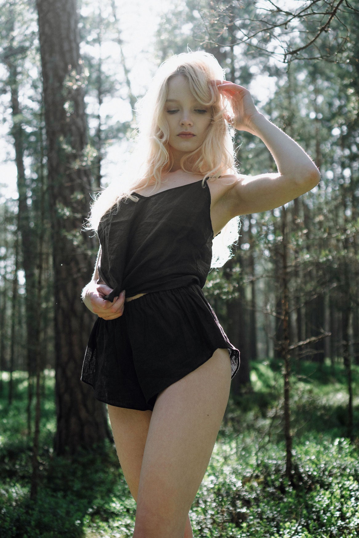 Organic, sustainable and sexy at the same time! Agasåga black natural linen nightwear set with shorts and camisole top. This sleepwear is natural, soft, breathable and pure. It’s a conscious and healthy choice for your body and environment that embraces genuine selflove and selfcare. Handmade with love in the North.