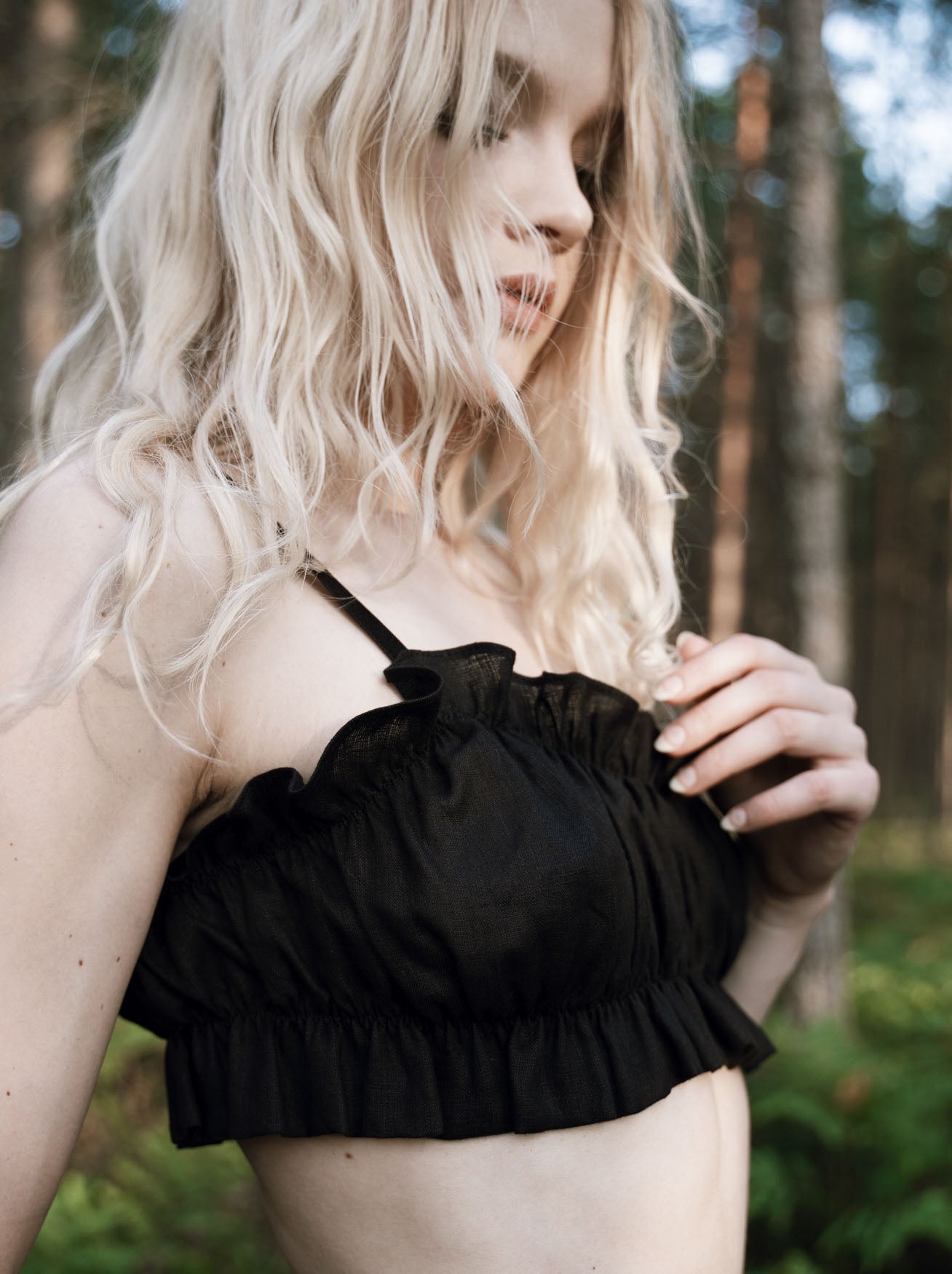 Organic, sustainable and sexy at the same time! Agasåga black natural linen lingerie set with brief panties and bralette bra. This underwear is natural, soft, breathable and pure. It’s a conscious and healthy choice for your body and environment that embraces genuine selflove and selfcare. Handmade with love in the North.