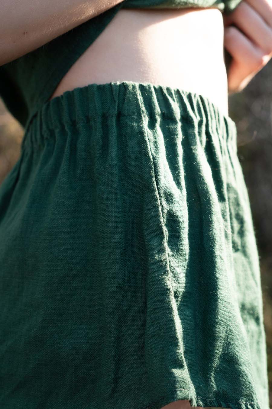 Organic, sustainable and sexy at the same time! Agasåga green natural linen nightwear set with shorts and camisole top. This sleepwear is natural, soft, breathable and pure. It’s a conscious and healthy choice for your body and environment that embraces genuine selflove and selfcare. Handmade with love in the North.