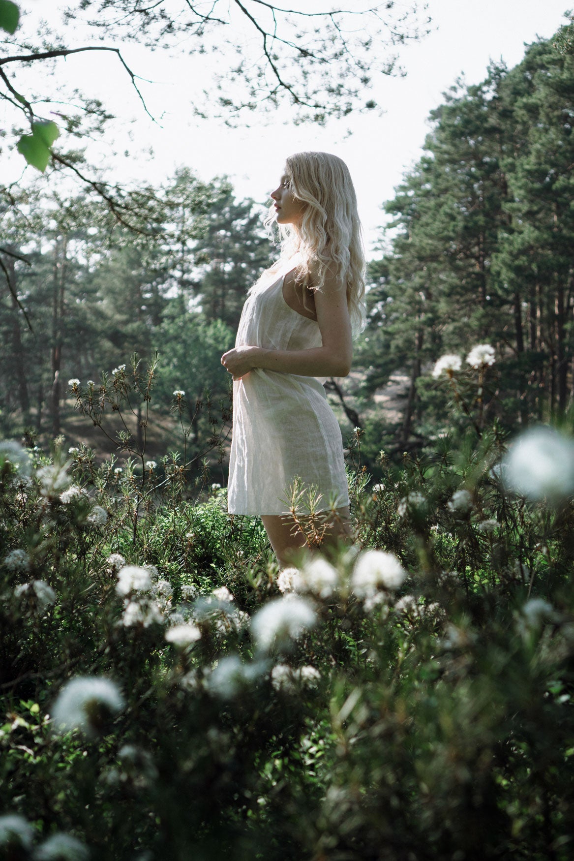 Organic, sustainable and sexy at the same time! Agasåga white short natural linen slip dress, nightdress with straps. This sleepwear is natural, soft, breathable and pure. It’s a conscious and healthy choice for your body and environment that embraces genuine selflove and selfcare. Handmade with love in the North.