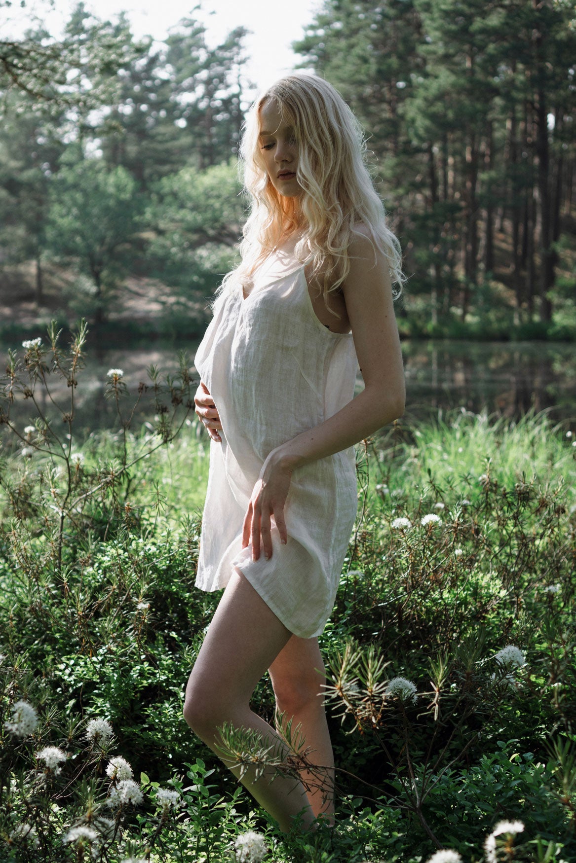 Organic, sustainable and sexy at the same time! Agasåga white short natural linen slip dress, nightdress with straps. This sleepwear is natural, soft, breathable and pure. It’s a conscious and healthy choice for your body and environment that embraces genuine selflove and selfcare. Handmade with love in the North.