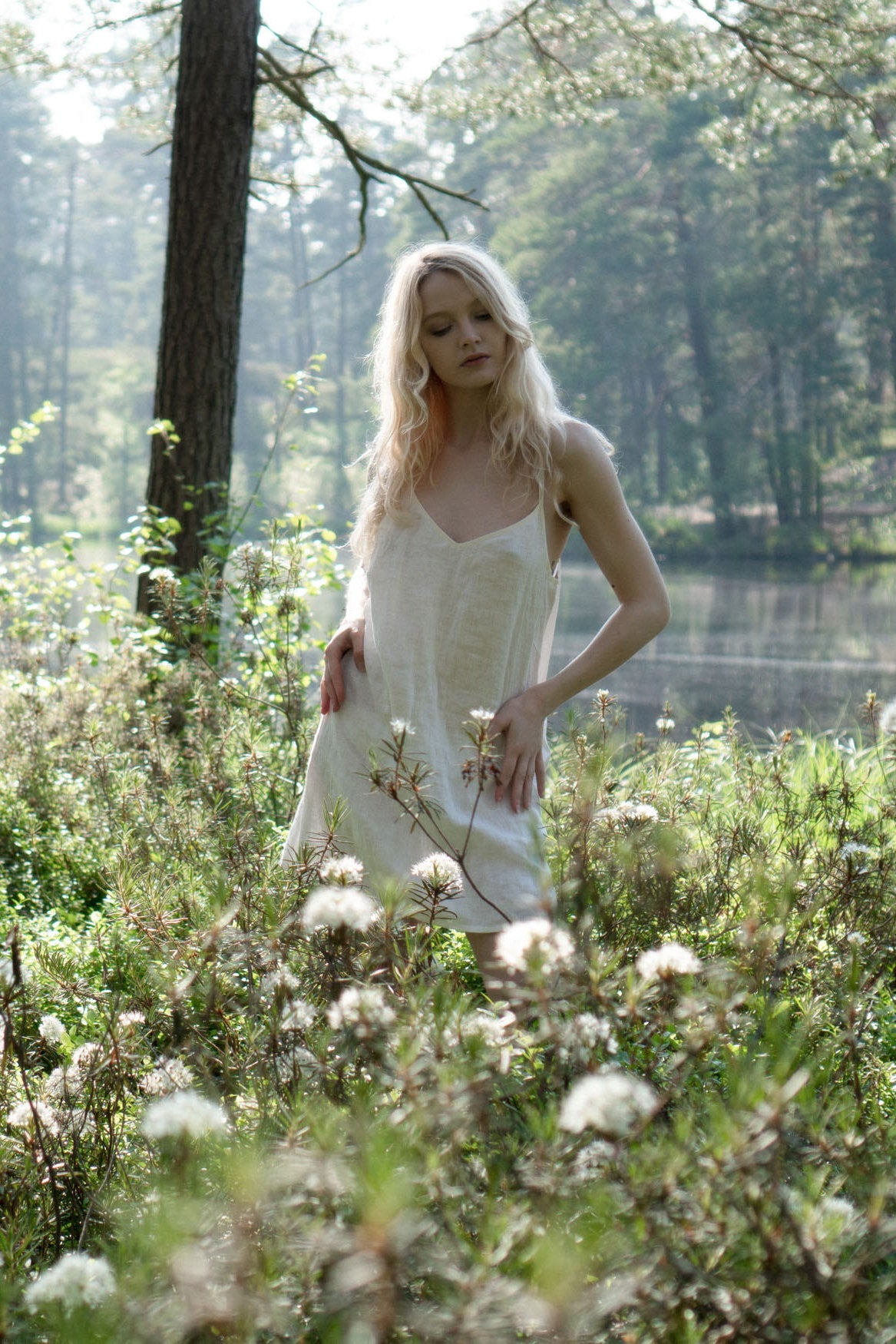 Organic, sustainable and sexy at the same time! Agasåga white short natural linen slip dress, nightdress with straps. This sleepwear is natural, soft, breathable and pure. It’s a conscious and healthy choice for your body and environment that embraces genuine selflove and selfcare. Handmade with love in the North.