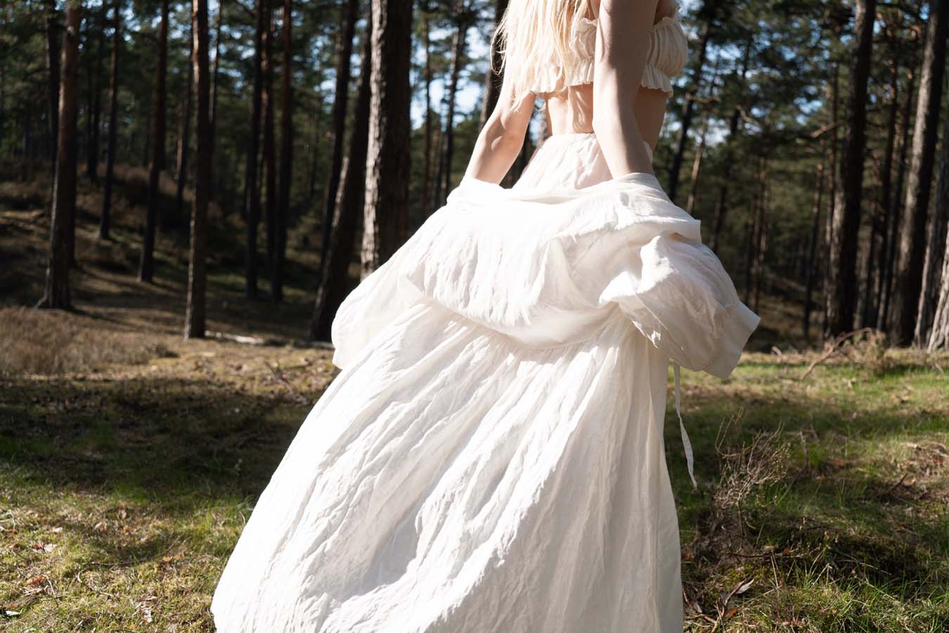 Organic, sustainable and sexy at the same time! Agasåga set of a white cute bralette with frills, little shorts with high waist and an oversized coat/robe dress with fluffy 3/4 sleeves. These garments are natural, soft, breathable and pure. It’s a conscious and healthy choice for your body and environment that embraces genuine selflove and selfcare. Handmade with love in the North.