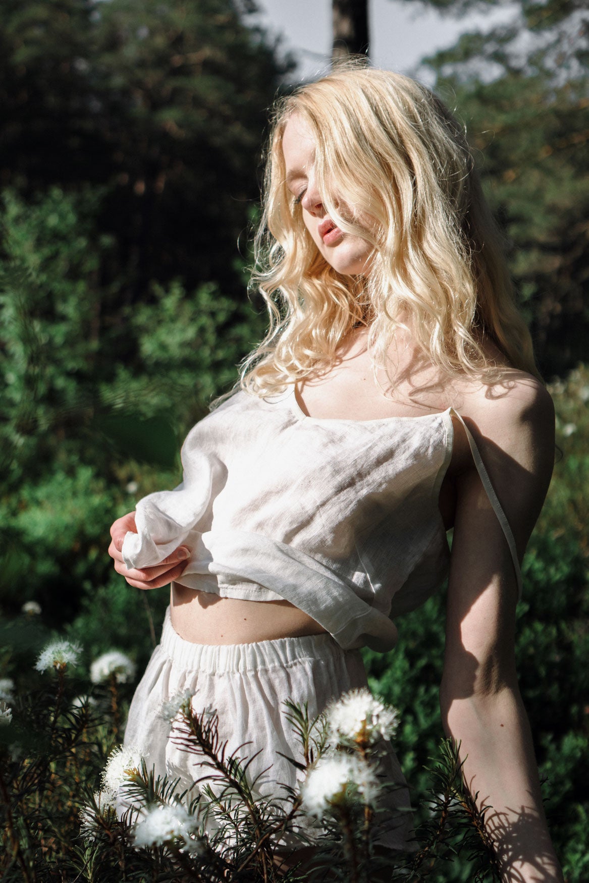 Organic, sustainable and sexy at the same time! Agasåga white natural linen nightwear set with shorts and camisole top. This sleepwear is natural, soft, breathable and pure. It’s a conscious and healthy choice for your body and environment that embraces genuine selflove and selfcare. Handmade with love in the North.