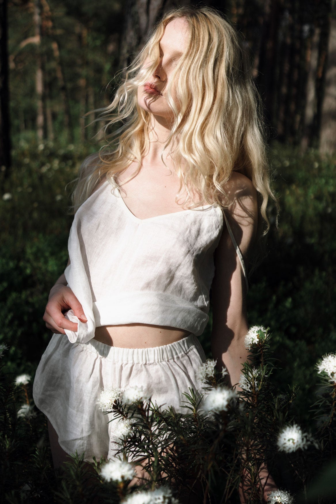 Organic, sustainable and sexy at the same time! Agasåga white natural linen nightwear set with shorts and camisole top. This sleepwear is natural, soft, breathable and pure. It’s a conscious and healthy choice for your body and environment that embraces genuine selflove and selfcare. Handmade with love in the North.