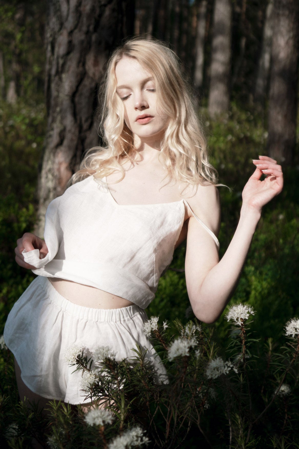 Organic, sustainable and sexy at the same time! Agasåga white natural linen nightwear set with shorts and camisole top. This sleepwear is natural, soft, breathable and pure. It’s a conscious and healthy choice for your body and environment that embraces genuine selflove and selfcare. Handmade with love in the North.