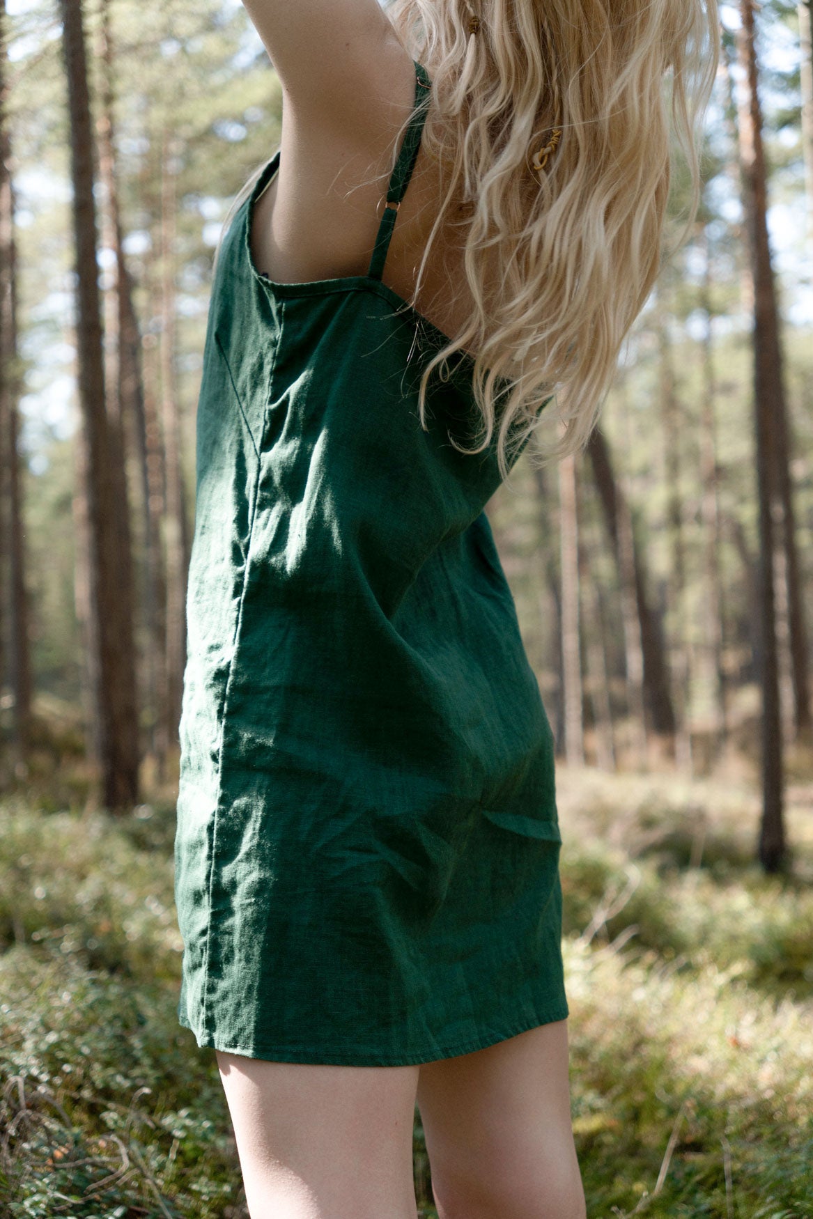 Organic, sustainable and sexy at the same time! Agasåga green short natural linen slip dress, nightdress with straps. This sleepwear is natural, soft, breathable and pure. It’s a conscious and healthy choice for your body and environment that embraces genuine selflove and selfcare. Handmade with love in the North.