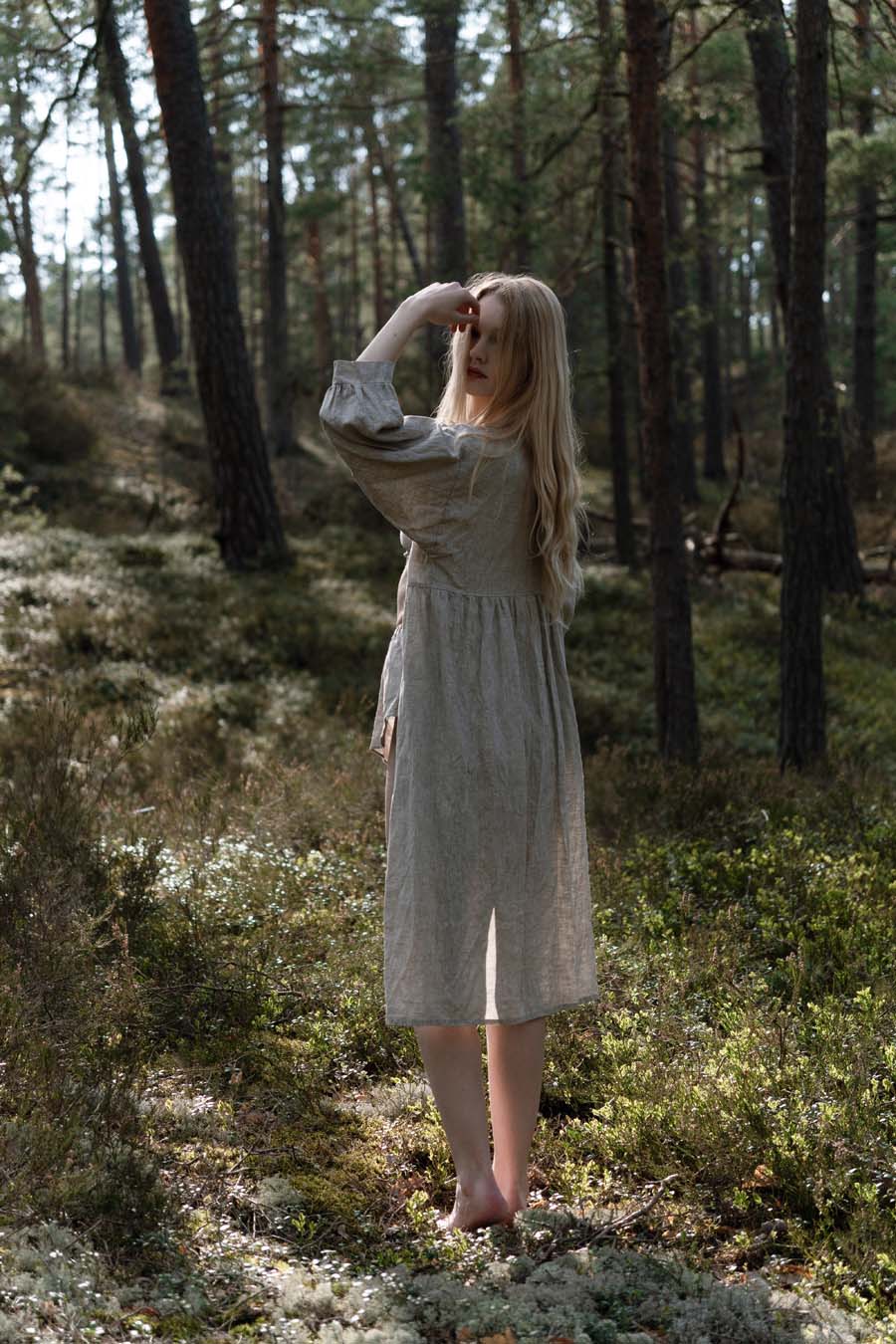 Organic, sustainable and sexy at the same time! Agasåga set of a white cute bralette with frills, little shorts with high waist and an oversized coat/robe dress with fluffy 3/4 sleeves. These garments are natural, soft, breathable and pure. It’s a conscious and healthy choice for your body and environment that embraces genuine selflove and selfcare. Handmade with love in the North.