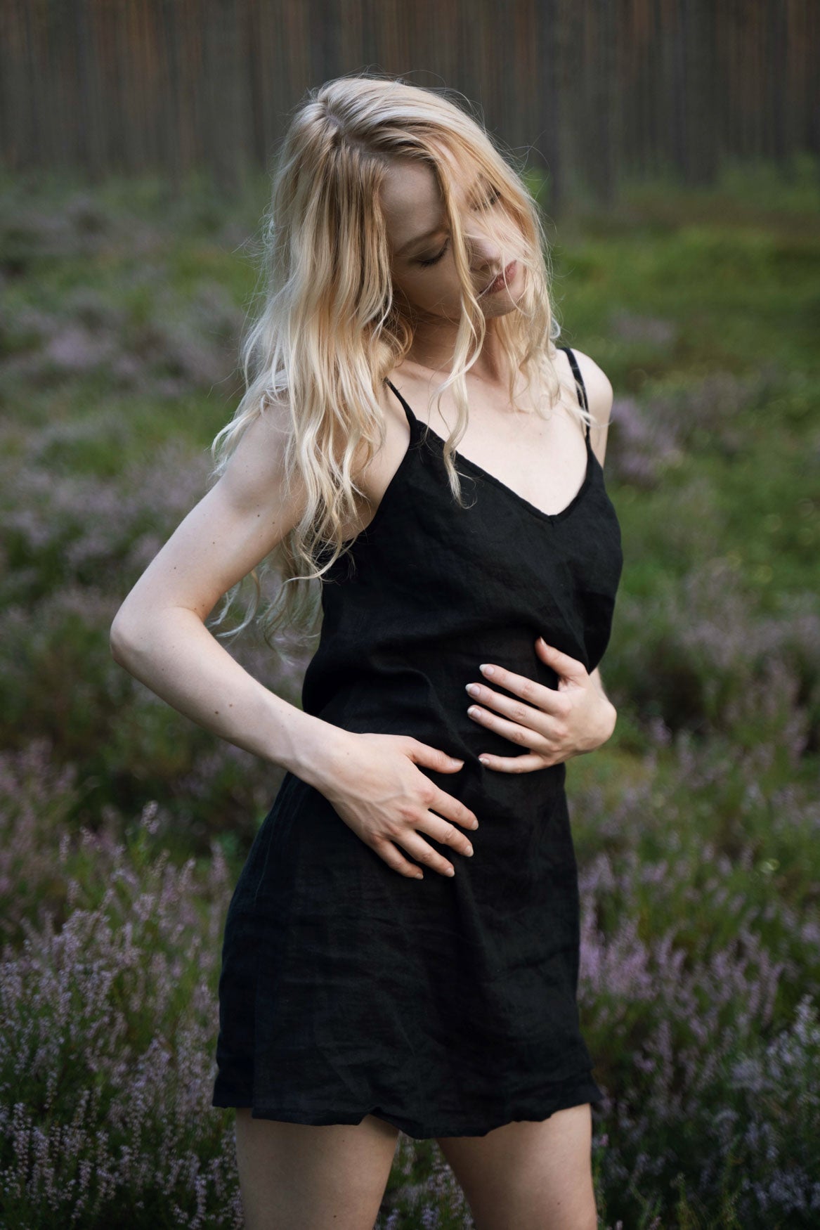 Organic, sustainable and sexy at the same time! Agasåga black short natural linen slip dress, nightdress with straps. This sleepwear is natural, soft, breathable and pure. It’s a conscious and healthy choice for your body and environment that embraces genuine selflove and selfcare. Handmade with love in the North.